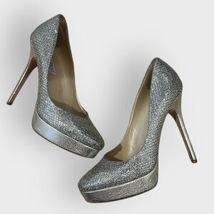 Jimmy Choo Anthracite Glittering Silver Platform Heels 40 Gently Preowned